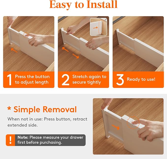 Lifewit 6" Tall Upgrade Drawer Dividers, Adjustable Deep Drawer Organizer | 13.5"-22" Expandable White Drawer Separator for Clothes, Dresser/Kitchen/Closet/Bedroom/Office Organization & Storage, 5 Pack - Image 3