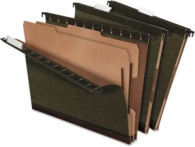 Pendaflex PFX59254 SureHook Reinforced Hanging Folder, 2 Dividers, Letter, 1/5 Tab, Green (Box of 10) by TOPSProducts