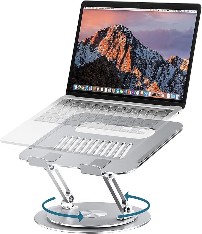 Lifelong 360° Rotating Adjustable Laptop Stand, Foldable Riser, Silver | Ergonomic Computer Stand for Desk, Portable Laptop Holder Fits All MacBook, Laptops 10-16 Inches by LIFELONG