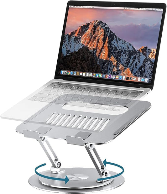 Lifelong 360° Rotating Adjustable Laptop Stand, Foldable Riser, Silver | Ergonomic Computer Stand for Desk, Portable Laptop Holder Fits All MacBook, Laptops 10-16 Inches by LIFELONG