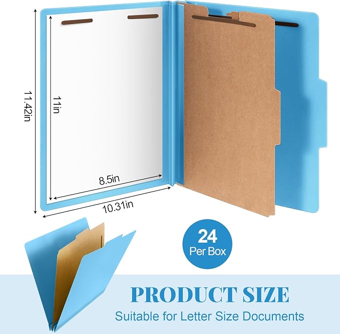 Skyygemm 24 Pcs Classification Folder Letter Size, 1 Divider,Blue | Back to School Supplies, File Organizer with Fastener, Expanding File Organizer Bulk for Office Employee, Staff, Teacher - Image 2