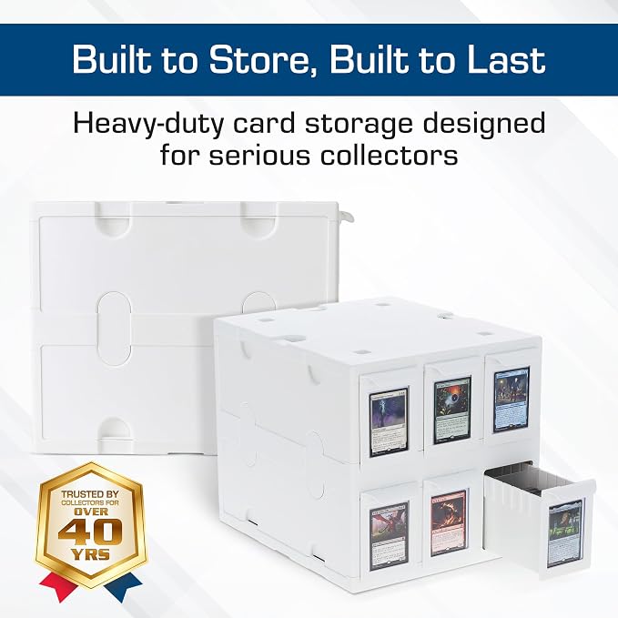 BCW 6 Drawer Card Catalog – White | Stackable Trading Card Organizer Box | Holds Sports Cards, Gaming Cards, Toploaders & Magnetics | Heavy-Duty Plastic Storage with Dividers - Image 2
