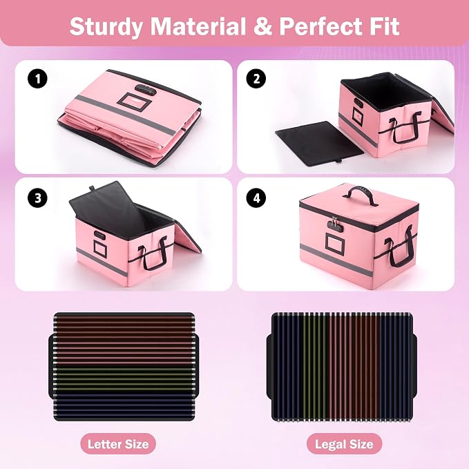 EXLIFBAG File Organizer, Fireproof File Box with Lids, Important Document Organizer Box with Lock, Portable File Folder Organizer with Handle - Image 4