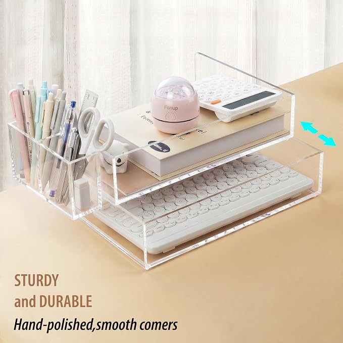 2 Pack Acrylic Paper Tray and Pen Holder Organizer for Desk Clear File Organizer,Acrylic Desk Organizers and Accessories Sorter,Perfect for File Paper, Ipad, Letter, A4 Office File, Books, Notes. - Image 4