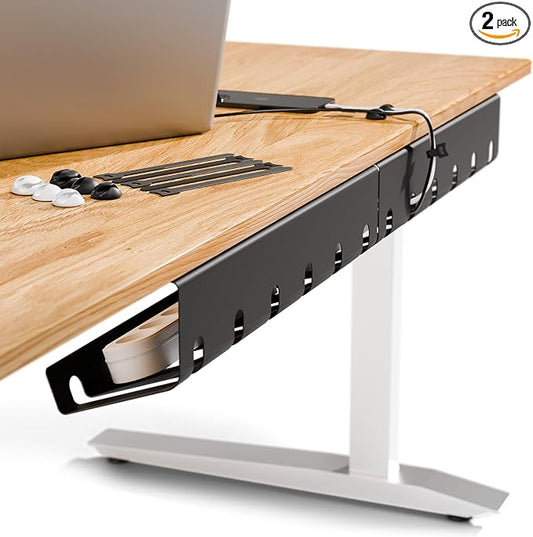 PAMO Cable Management Under Desk, Set of 2 - Black | Easy under-table mounting keeps cables organized, includes 10 cable ties for a clean and tidy office or home workspace. by pamo