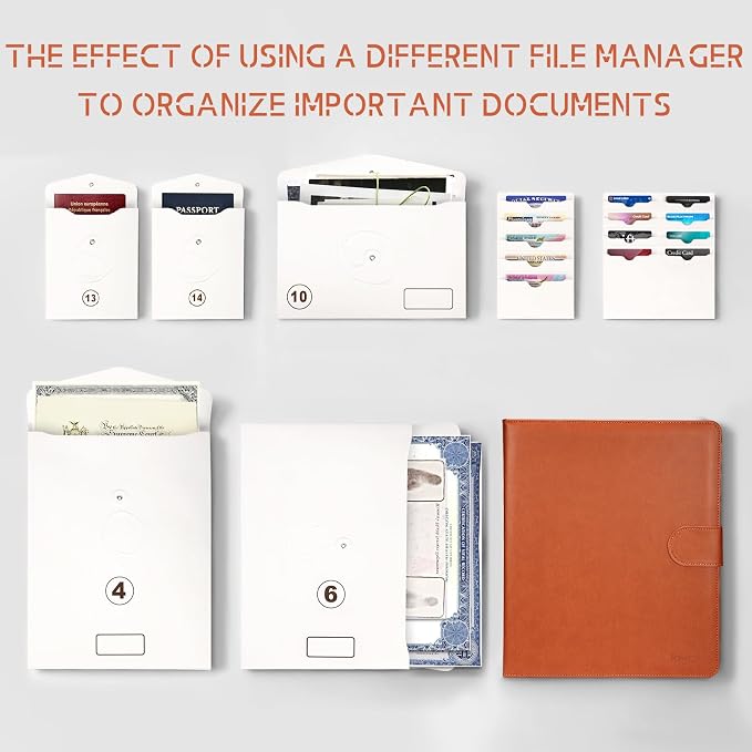 JOYCE Important Document Organizer 14 Expanding Pockets,Brown | Waterproof leather binder with 13 Card Slots for Passports, Birth Certificates, Tax Files and Wills - Image 3