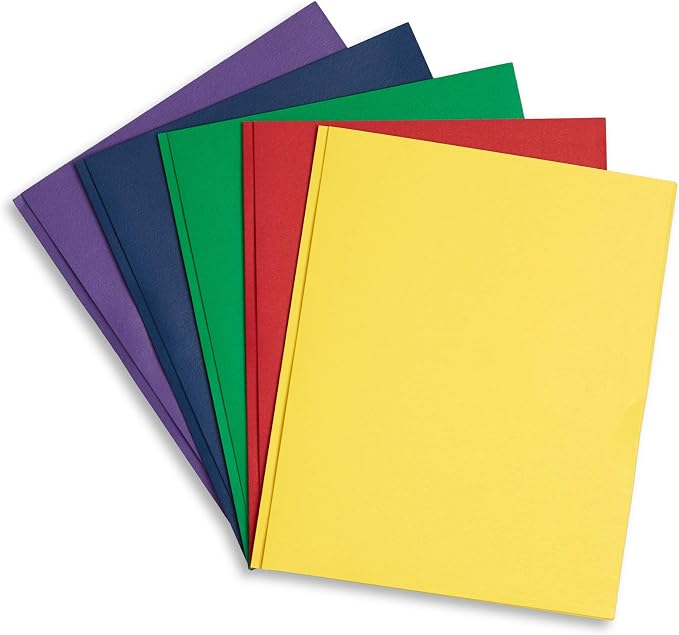 Blue Summit Supplies 100 Paper 2 Pocket Folders with Prongs, Assorted | Durable paper, 2 pockets, for school, office, and report presentation use by BlueSummitSupplies
