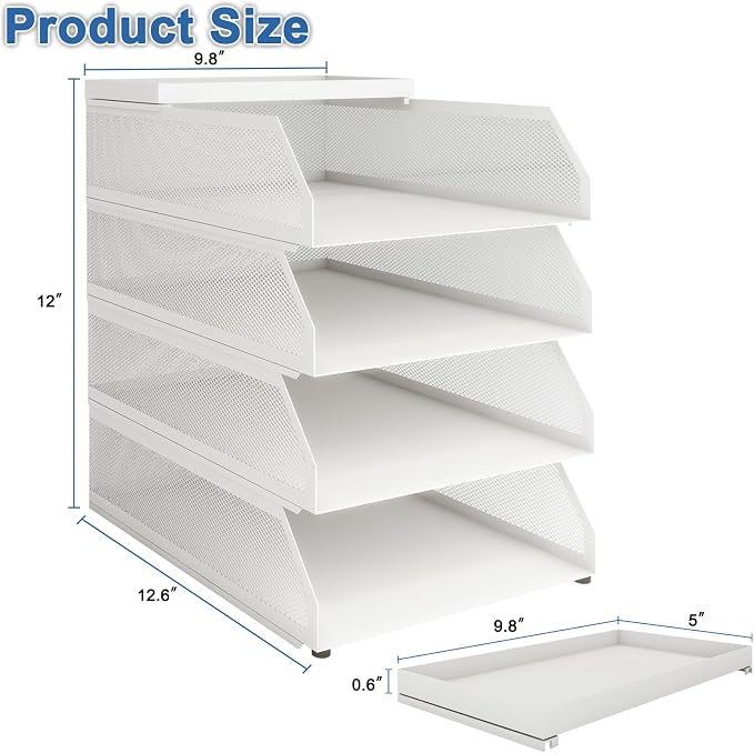Natwind 4-Tier Stackable Metal Mesh Desk Paper Tray Organizer,White | Desktop Accessories for Office Supplies, Letter Tray For Paper Storage ,File Document Holder For Home School Classroom - Image 2