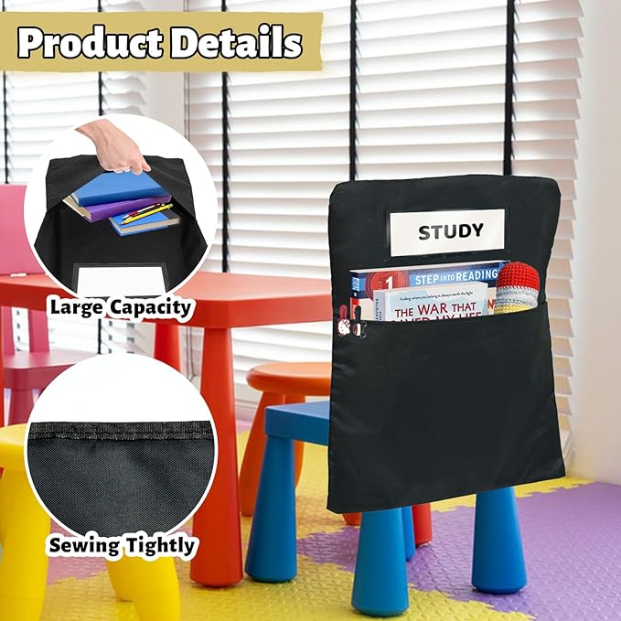 24 Pack Chair Pockets for Classrooms, 16 x 19 inch Pocket Chart Back of Chair Organizer for Kids with Name Slot, Seat Sacks for Classroom Chairs Seat Storage (Multicolor, 24Pack) - Image 5
