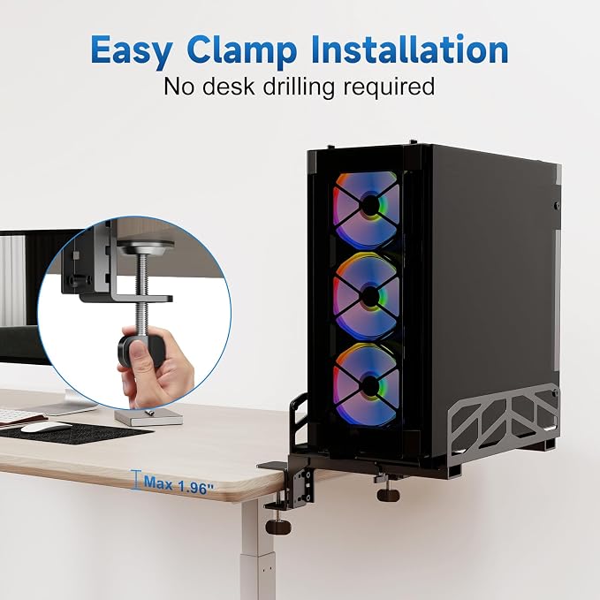 Pholiten Clamp-on Desk Extender PC Desk Mount Holder，Universal PC Wall Mount,7.28 to11.8 inch Wide Gaming Computer Case Stand，Capacity Weight 66lbs - Image 5