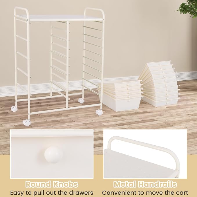 GOFLAME 15-Drawer Rolling Storage Cart, Craft Storage Cart with Removable Drawers & Lockable Wheels, Art Cart Supply Storage Organizer for Home Office Classroom, White - Image 6