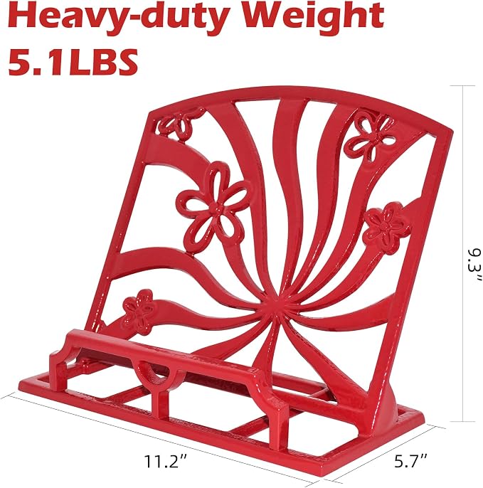Elegant Cookbook Stand Cast Iron, Kitchen Decorative Metal Recipe Book Holder for Bible, Prayer Book Stand, Magazine, Textbooks, Vintage Cookbook Stand for Kitchen Counter, Red - Image 2