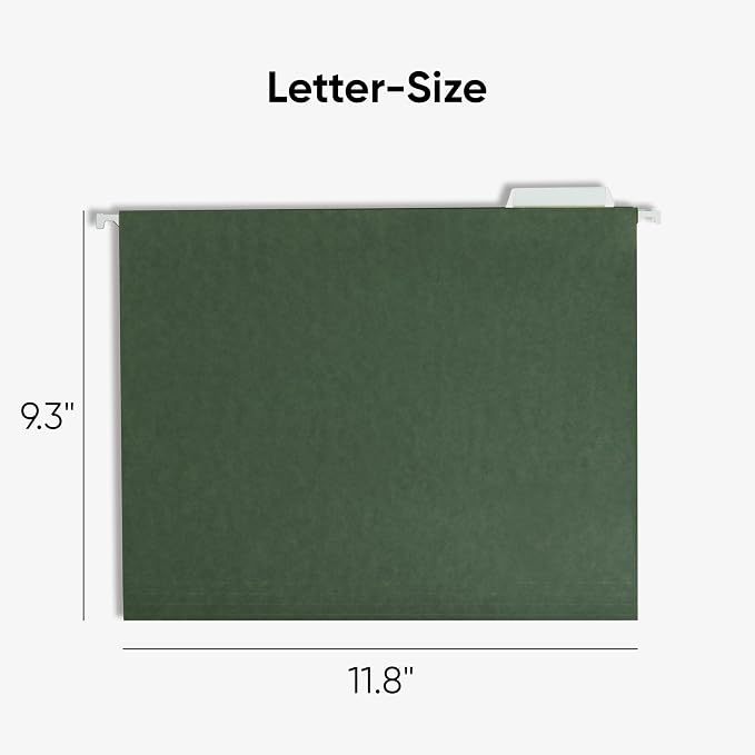Smead Hanging File Folder, 1/5-Cut Adjustable Tab, Letter Size, Standard Green, Hanging Folders for Filing Cabinets, File Organizer Folder, 50 Count - Image 2