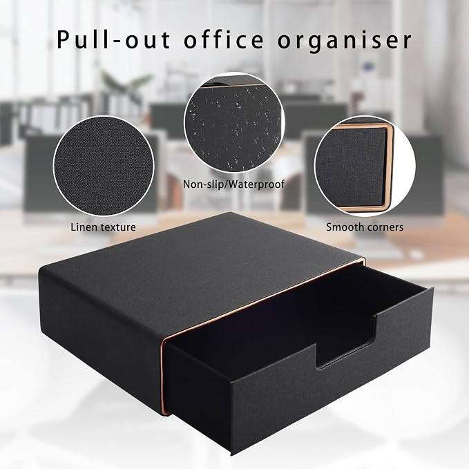 Stackable Organizer Drawer PU Leather Classic Handmade,Organize Home Office Desk Accessories and Sort Letter-Size Paper/a4 Document,Desk Caddy with Drawers Storage Box,13.1x10x3.7inches,Black - Image 5
