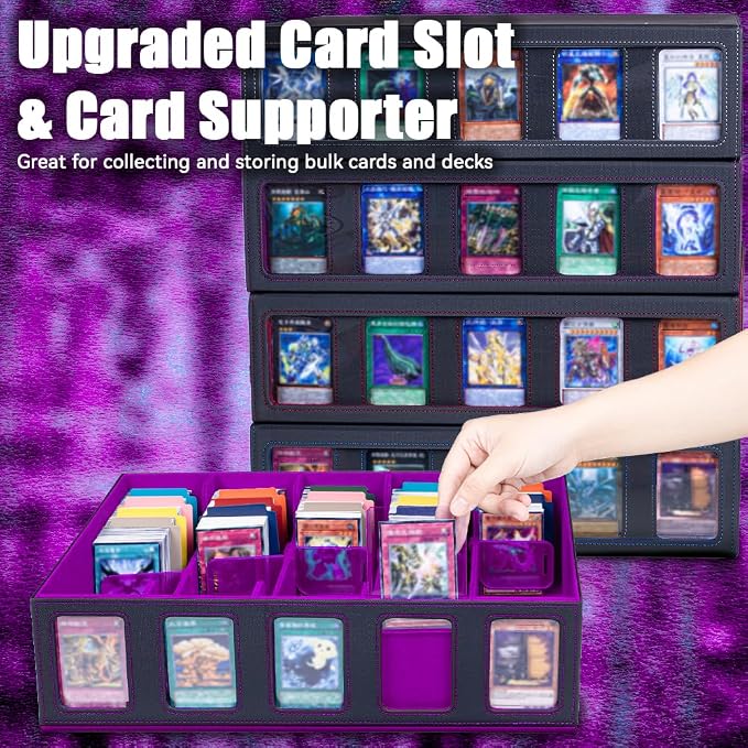 5-Row 3900+ Trading Card Storage Box for MTG, Card Deck Box with Snap-fit Design, 5 Card Sleeves, 10 Stoppers, 80 Dividers and 1 Dice Tray (Black-Purple) - Image 7