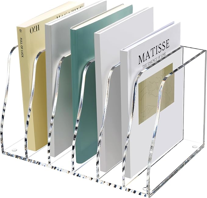 SANRUI Acrylic Desk File Organizer, Clear Magazine File Holder 6 Slot | Vertical Workspace Sorters, Folder Rack for Office Accessories Organization Storage by SANRUI