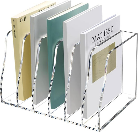 SANRUI Acrylic Desk File Organizer, Clear Magazine File Holder 6 Slot | Vertical Workspace Sorters, Folder Rack for Office Accessories Organization Storage by SANRUI