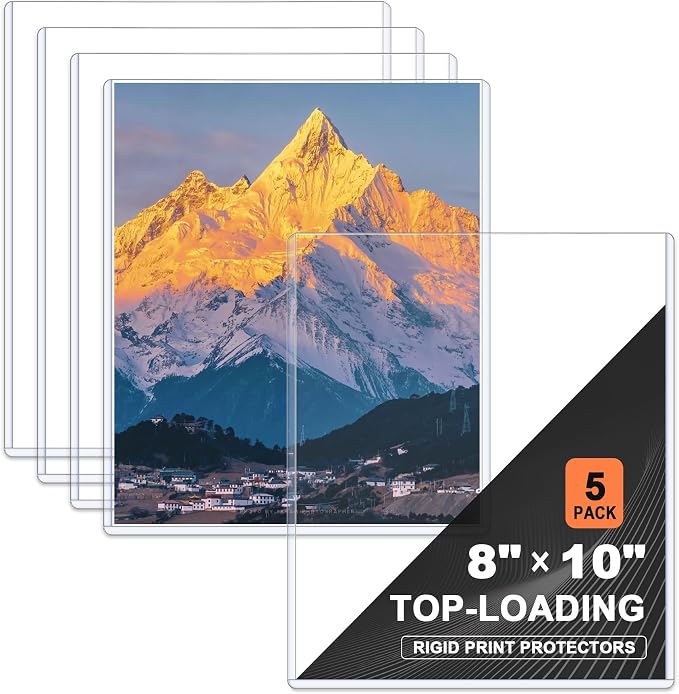 Ndsox 5 Pack 8" x 10" Rigid Print Protectors Clear Hard Plastic Sheet Protectors Top Loading for Photographs, Photo Papers, Posters, Prints, Birth Certificates, Heavy Duty No-Hole Rigid Photo Sleeves by NDSOX