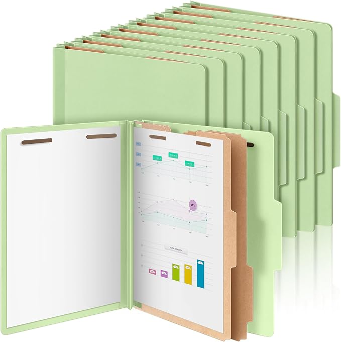 AmazingSpark 24 Pcs Classification Folder Letter Size Bulk 2 Divider Pressboard File Folder with Expansion 2 Prong Fastener Heavy Duty Office File Organizer for School Medical Document(Light Green) by Unknown