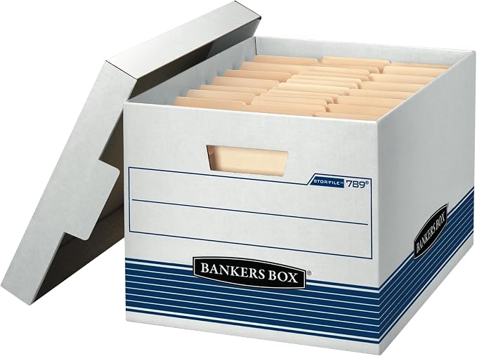 Bankers Box 12-Pack Medium-Duty File Storage Boxes, Letter/Legal, FastFold | Speed through filing with FastFold setup, sturdy stacking, reinforced handles, and dependable document protection. by BankersBox