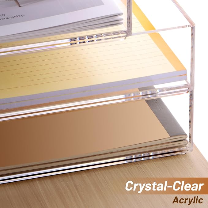 SANRUI Paper Organizer Letter Tray, 4-Pack Acrylic File Organizer, Clear | Stackable Desk Organizers, Paper Trays, Workspace Office Supplies Organizers for Office Classroom Home,12.4 x 8.86 x 10.4 in - Image 7