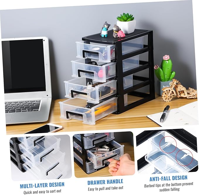 Angoily 4 Drawer Desk Organizer, Plastic Home Office Storage Organizer, Makeup Organizer Storage Station Cube, Cosmetics Jewelry Storage Box, 4 Drawer for Bathroom, Desk, Office (8.31x5.98x9.92 Inch) | Transparent Station Cube, Cosmetics Jewelry Storag... - Image 6