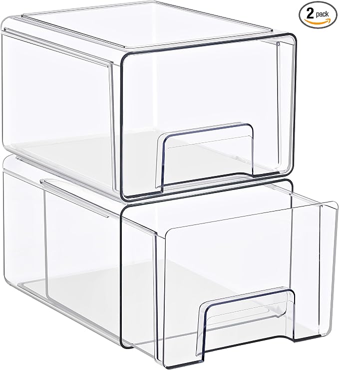 Sorbus Large Clear Stackable Storage Drawers – 2-Pack Plastic Organizer Bins with Handles – Pull-Out Stackable Drawers for Bathroom Closet, Medicine, Cabinet, Pantry Storage, Baby Bottle Organizer by Sorbus