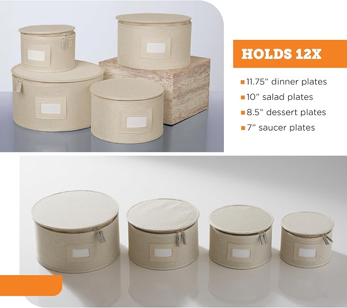 4-Piece China Plate Storage Set | Hard Shell Dividers | Cream | 4 Hard Shell Plate Cases - Dinner, Salad, Dessert & Saucer, 12 Plates Each. Felt Dividers, Stackable. Cream Finish. - Image 3