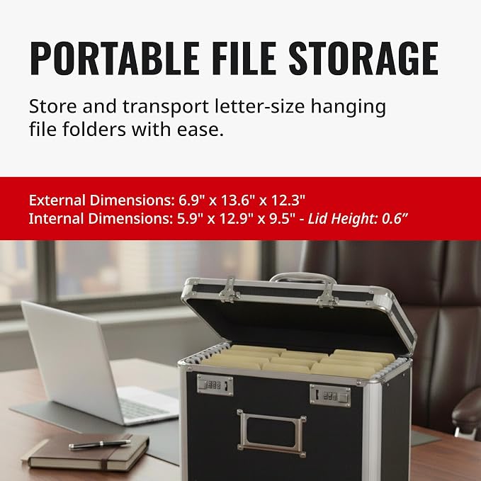 Vaultz File Organizer Storage Box, Letter Size, 14 x 7 x 12.19 In, Black | Locking storage tote with dual combination locks, keeps office documents secure and organized for filing needs - Image 7