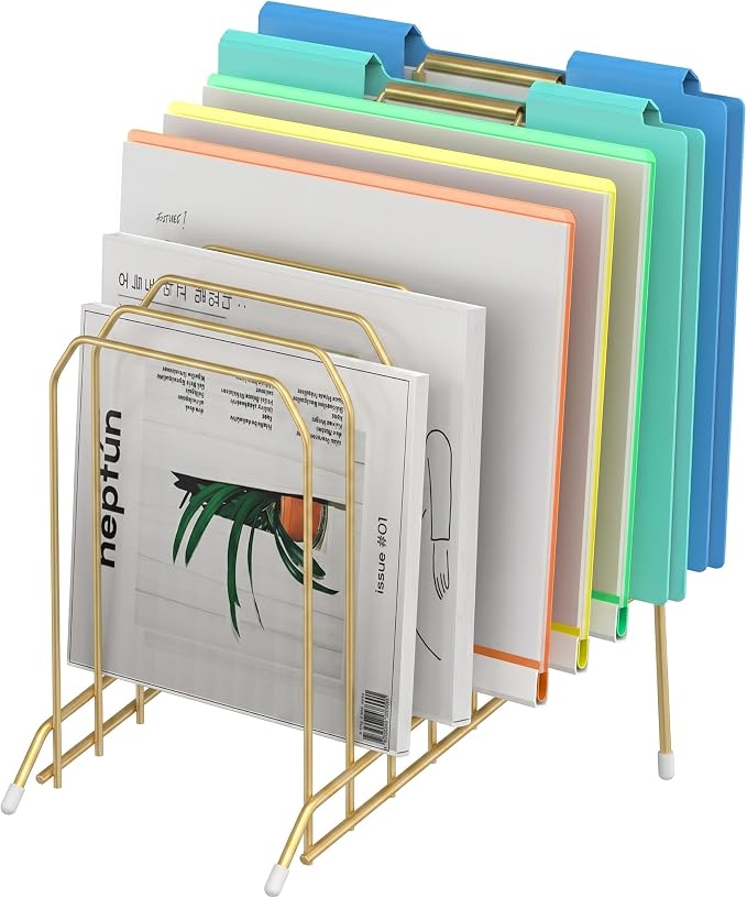 Incline Sorter Desk File Organizer, Metal Desk Magazine Folder Holder with 8-Section Vertical Compartments Rack File Organizer for Office, Home, School by MINDEPOT