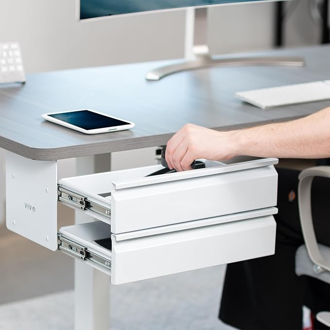 VIVO 16 inch Slide Out Dual Tier Desk Drawer, Under Desk 2 Layer Storage, White, DESK-DR02W - Image 9