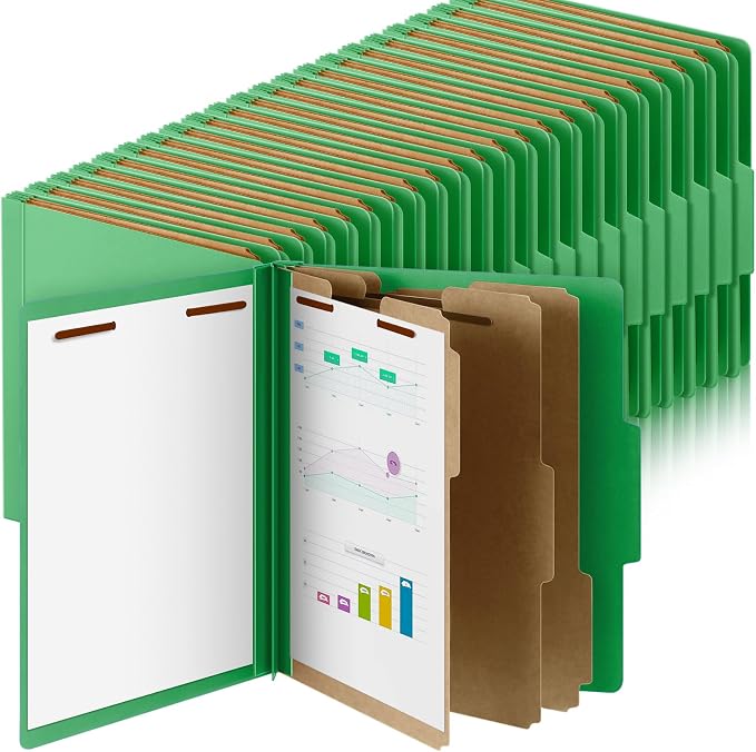 Skyygemm 48 Pcs Classification Folder Letter Size, 3 Divider File,Green | Back to School Supplies, Pressboard File with Fastener, Expanding Organizer Bulk for School Teacher, Office Employee, Staff by Skyygemm