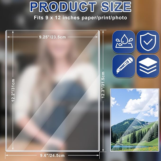 AKONEGE 10PCS 9" x 12" Rigid Print Protectors Clear Plastic Sheet Protectors, Heavy Duty Top Loading Document Holder, Menu Cover, Photo Poster Sleeves Hard Plastic Sleeves for Paper Art Prints - Image 2