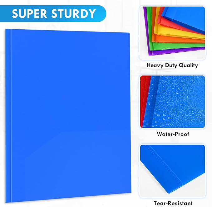 Ellinjan 144 Pack Plastic Folders with Pockets and Prongs, 2 Pocket Folders with Brads, Heavy Duty Bulk Folders in 6 Colors, Letter Size for School Office Supplies - Image 4