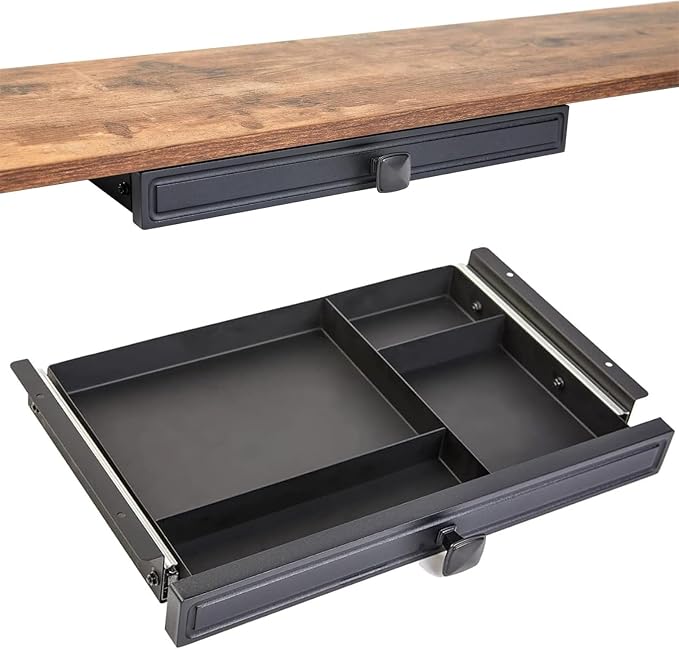 GOME Under Desk Slide out Pencil Drawer with Space Divider Design for Storing Pencil and Office Accessories, Underdesk Pull out Tray Organizer Mounted for Sit Stand Workstation by GOME