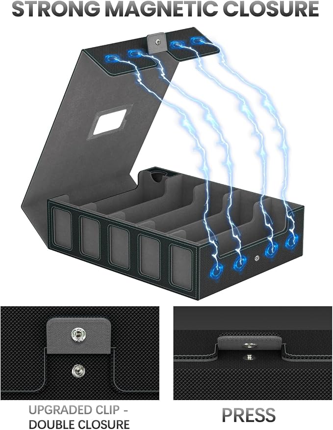 5 Row Trading Card Storage Box, Fit 4200+ Sleeveless Cards, Black & Grey | Large Capacity, Portable Handle, Include 30 Divider, 8 Supporters, 1 Dice Tray, Compatible for MTG/TCG/Magic Sports Cards - Image 4