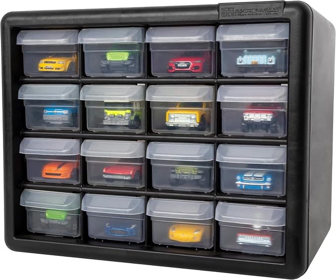 Akro-Mils 16-Drawer Plastic Storage Cabinet, 10.5"W x 6.5"D x 8.5"H, Black | Plastic Cabinet w/ Drawers for Garage Organization, Beads, Makeup Organizer, Building Bricks Storage, Teacher Toolbox, 10716 - Image 17