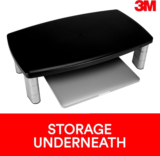 3M Extra Wide Adjustable Computer Monitor Stand, 20 in x 12 in | Height Adjustable Monitor Riser For Desk, Office, Home With Underneath Storage Space, No Skid - Image 5
