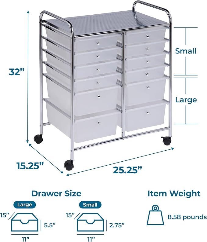 Honey-Can-Do Rolling Storage Cart and Organizer with 12 Plastic Drawers - Image 7