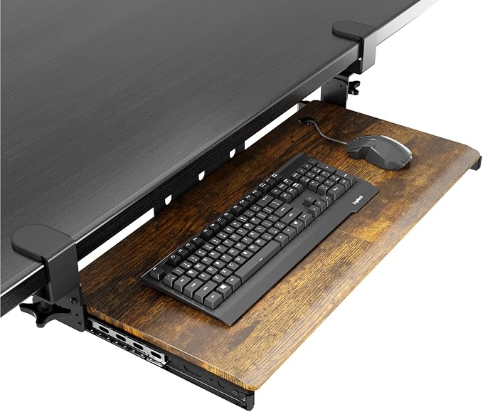 Keyboard Tray Under Desk Pull Out with Extra Sturdy C Clamp Mount System, 27.3 (32.5 inch Including Clamps) x 11 Inch Slide-Out Platform Computer Drawer for Typing Vintage AX01WG02 - Image 2