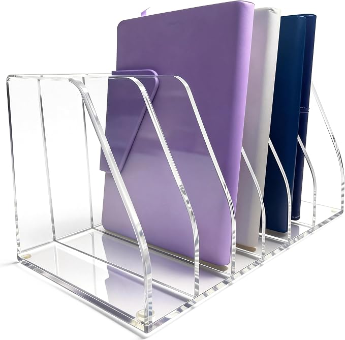 Clear Acrylic Magazine File Holder, 6 Compartment Desk Organizer | 6 spacious vertical compartments hold magazines, files, books & more. 5mm thick clear acrylic, non-slip base. No assembly. - Image 7