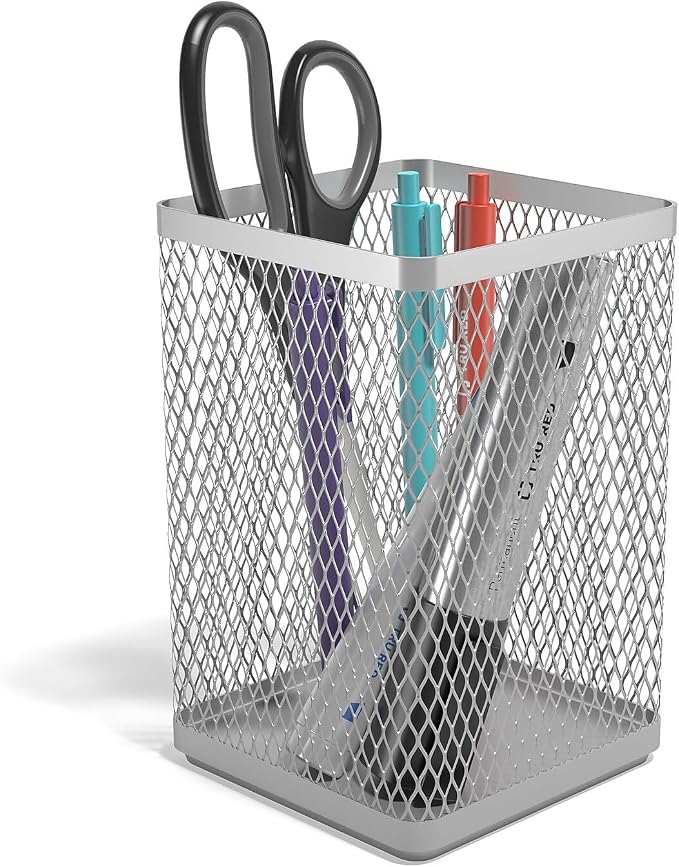 TRU RED Stackable Wire Mesh Jumbo Pencil Holder, Silver, 3‑Pack – Large Desktop Organizer for Pens, Markers & Office Supplies - Image 4