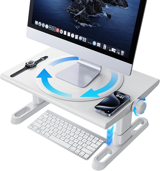 Monitor Stand Riser for Desk,360°Rotation Freely Height Adjustable by Knob,4.4-5.8 Inches,Ergonomic Monitor Stand Mount, Desktop Monitor Stands Riser for Computer,Laptop,Printer,Tv,White by Unknown