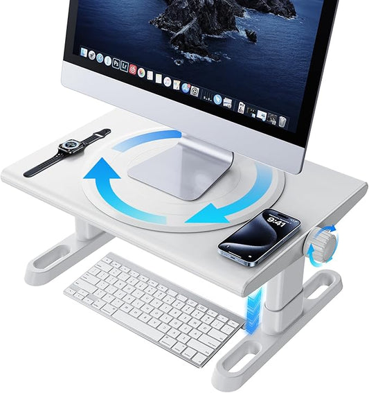 Monitor Stand Riser for Desk,360°Rotation Freely Height Adjustable by Knob,4.4-5.8 Inches,Ergonomic Monitor Stand Mount, Desktop Monitor Stands Riser for Computer,Laptop,Printer,Tv,White by Unknown
