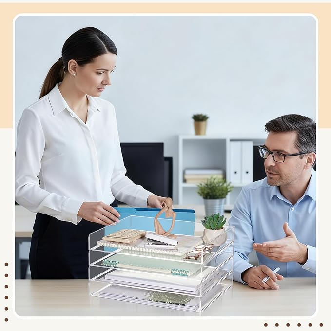 Harloon 4 Tier Acrylic Paper Tray Organizer, Heavy Duty Stackable Clear Organizer for A4/Letter Paper, Acrylic File Storage for Desk, Office Workspace, No Assembly Required, 13 x 10 x 1.7 Inches - Image 7