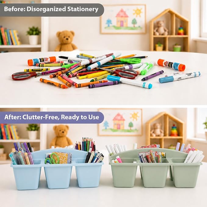 6 Pack Assorted Colors 6 Compartment Classroom Caddy with Handle Portable Plastic Storage Classroom Caddies Organizer for Classrooms Supply Teacher Office Table Desk(Groovy) - Image 4
