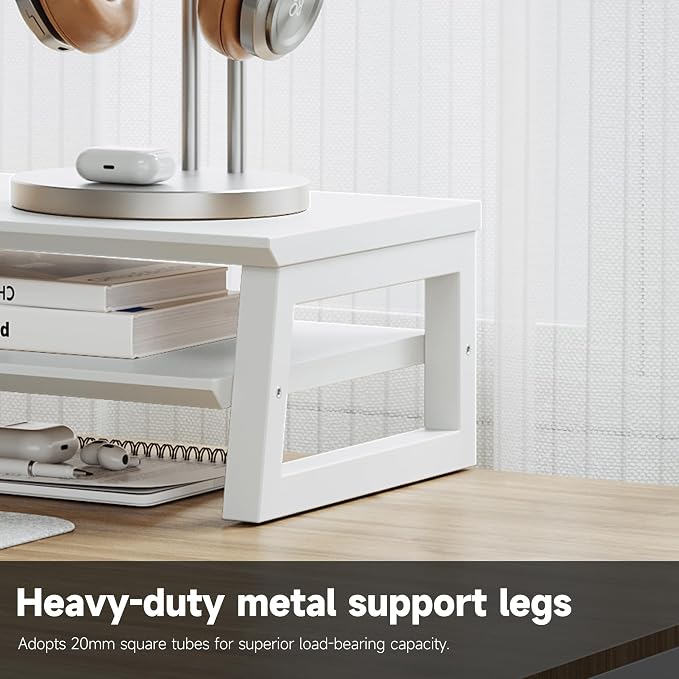 Dual Monitor Stand Riser for Desk, 41.7 Inch Large 2 Tier Computer Monitor Stand for 2 Monitors, Desktop Storage Organizer Shelf with Keyboard Space for Laptop PC Printer White - Image 4