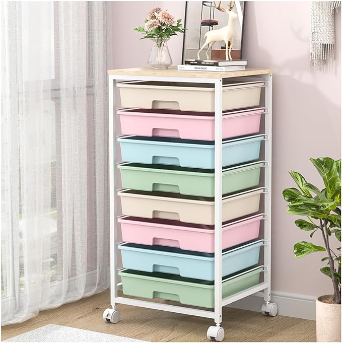SYKIARIOL Rolling Cart with Drawers, 8 Drawers Utility Cart, Rainbow | Rolling Drawer Cart on Wheels with Wooden Tabletop for Living Room,Classroom,Bedroom,Bathroom,Dorm,Office by SYKIARIOL