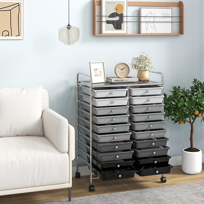 Giantex 20 Drawers Rolling Cart, Mobile Storage Drawer Cart, Classroom Organizer Cart for Office School Supplies Teacher Tools Paper Craft Small Printer, Utility Cart on Wheels, Gradient Grey - Image 2