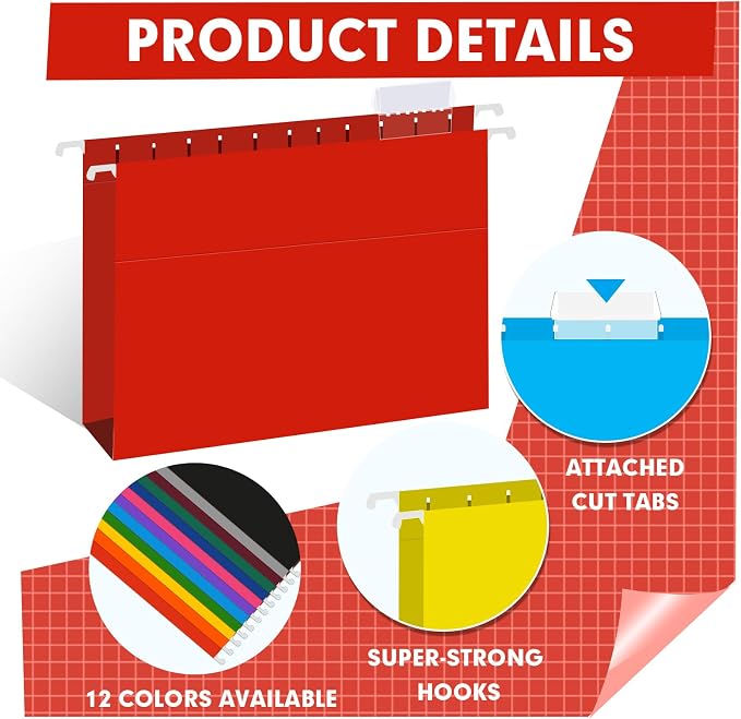 HERKKA Extra Capacity Hanging File Folders, 60 Pack Reinforced Letter Size Hanging Folders with Heavy Duty 2 Inch Expansion, Designed for Bulky Files, Medical Charts, 12 Assorted Colors - Image 5